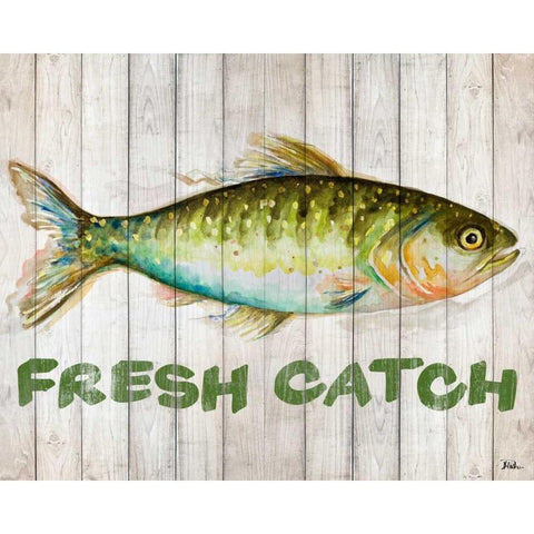 Watercolor Fish on Wood II Black Modern Wood Framed Art Print with Double Matting by Pinto, Patricia