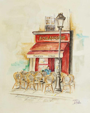 Cafe Du Paris I White Modern Wood Framed Art Print with Double Matting by Pinto, Patricia