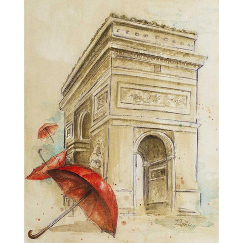 Arc Du Triomphe Gold Ornate Wood Framed Art Print with Double Matting by Pinto, Patricia