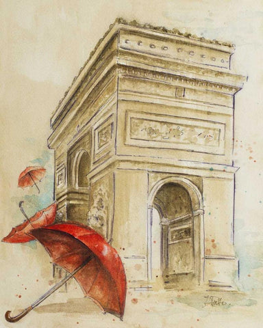 Arc Du Triomphe White Modern Wood Framed Art Print with Double Matting by Pinto, Patricia