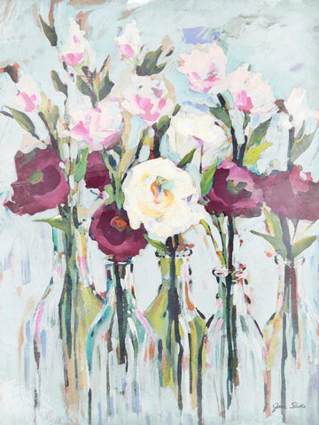 Violet Romantic Blossoms White Modern Wood Framed Art Print with Double Matting by Slivka, Jane
