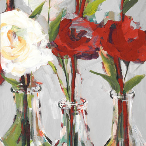 Red Romantic Blossoms I White Modern Wood Framed Art Print with Double Matting by Slivka, Jane
