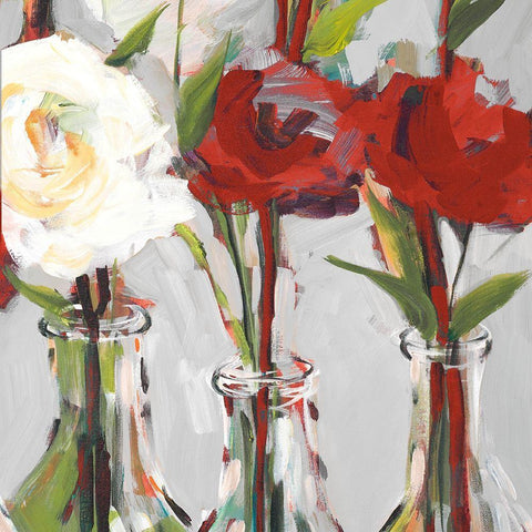 Red Romantic Blossoms I Black Modern Wood Framed Art Print by Slivka, Jane