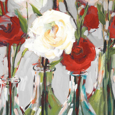 Red Romantic Blossoms II White Modern Wood Framed Art Print by Slivka, Jane