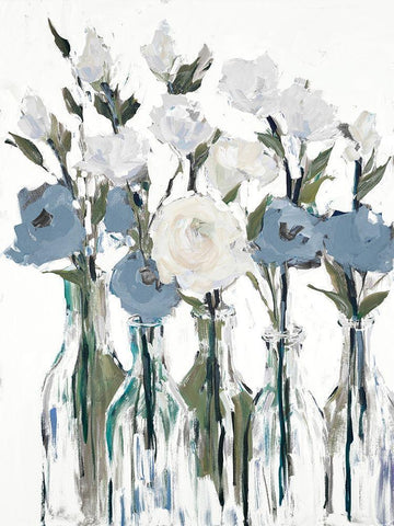 Blue Romantic Blossoms White Modern Wood Framed Art Print with Double Matting by Slivka, Jane