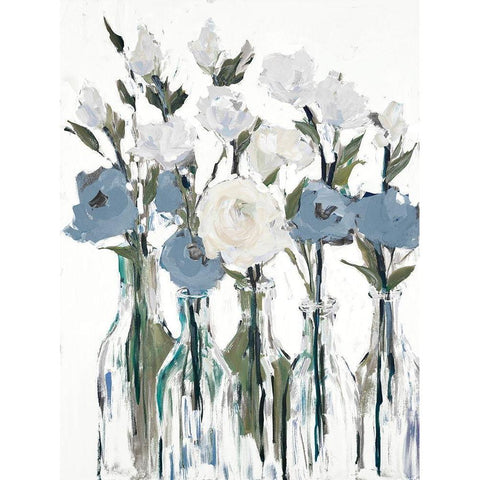 Blue Romantic Blossoms White Modern Wood Framed Art Print by Slivka, Jane