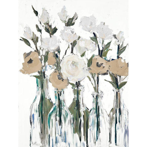 Cream Romantic Blossoms Black Modern Wood Framed Art Print with Double Matting by Slivka, Jane