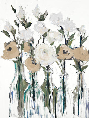 Cream Romantic Blossoms White Modern Wood Framed Art Print with Double Matting by Slivka, Jane