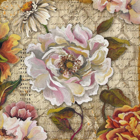 White Floral Inscription II Gold Ornate Wood Framed Art Print with Double Matting by Medley, Elizabeth
