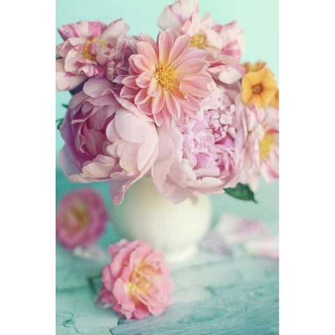 Peonies On Teal White Modern Wood Framed Art Print by Gardner, Sarah