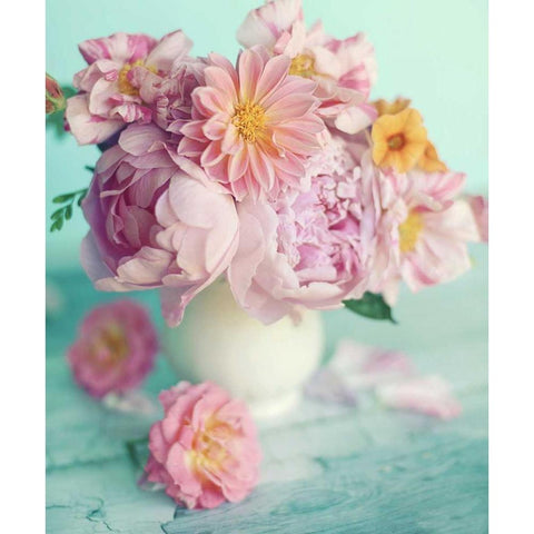 Peonies On Teal Black Modern Wood Framed Art Print by Gardner, Sarah