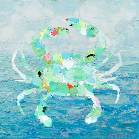 Ocean Crab White Modern Wood Framed Art Print by Coolick, Ann Marie