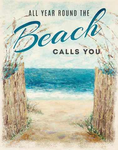 Beach Calls You White Modern Wood Framed Art Print with Double Matting by Coolick, Ann Marie