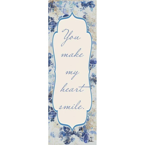 Blue Quadrefoil With Words I White Modern Wood Framed Art Print by Pinto, Patricia