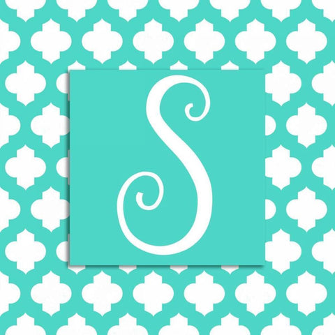 Teal Quatrefoil Monogram (S) White Modern Wood Framed Art Print with Double Matting by Pinto, Patricia