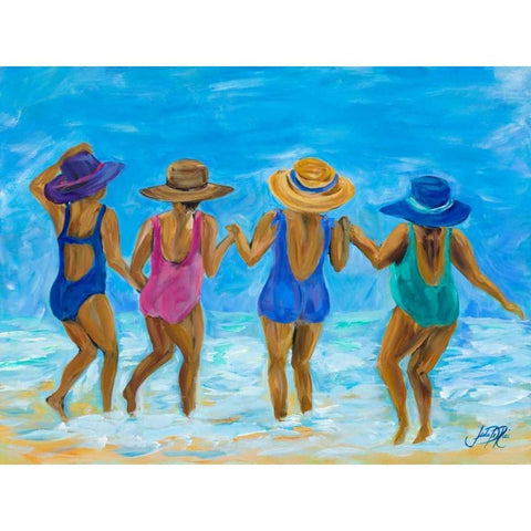 Ladies on the Beach I Black Modern Wood Framed Art Print with Double Matting by DeRice, Julie