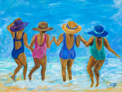 Ladies on the Beach I Black Ornate Wood Framed Art Print with Double Matting by DeRice, Julie