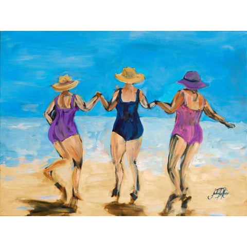 Ladies on the Beach II Black Modern Wood Framed Art Print with Double Matting by DeRice, Julie
