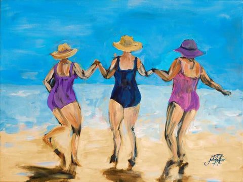 Ladies on the Beach II Black Ornate Wood Framed Art Print with Double Matting by DeRice, Julie