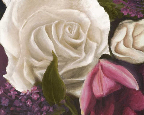 Among the White Roses Black Ornate Wood Framed Art Print with Double Matting by Johnson, Walt