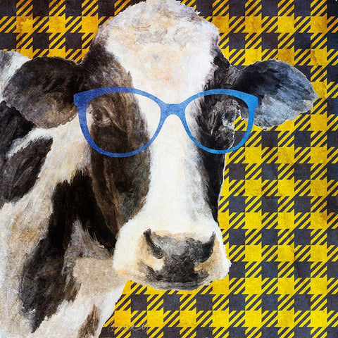 Cows with Shades I White Modern Wood Framed Art Print by Loreth, Lanie