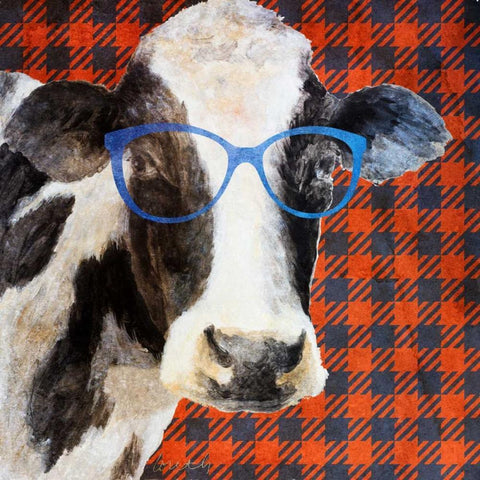 Cool Cow on Pattern White Modern Wood Framed Art Print with Double Matting by Loreth, Lanie