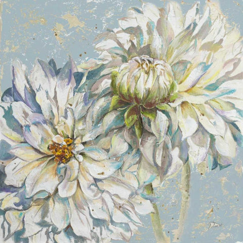 Cool Dahlias I Black Ornate Wood Framed Art Print with Double Matting by Pinto, Patricia