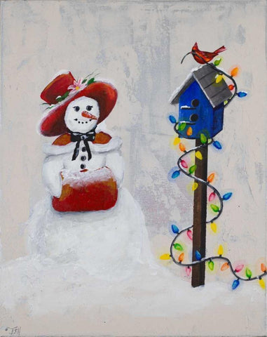 Jolly Snow Woman Black Ornate Wood Framed Art Print with Double Matting by Hakimipour, Tiffany