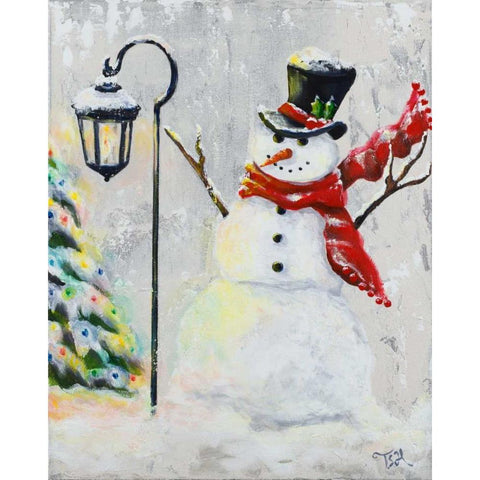 Jolly Snowman Black Modern Wood Framed Art Print by Hakimipour, Tiffany
