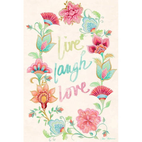 Live Laugh Love Wreath White Modern Wood Framed Art Print by Gaynor, Janice