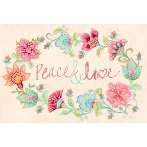 Peace and Love Wreath Gold Ornate Wood Framed Art Print with Double Matting by Gaynor, Janice