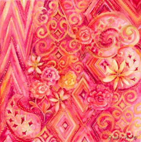 Pink Abstract Black Ornate Wood Framed Art Print with Double Matting by Gaynor, Janice