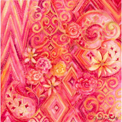 Pink Abstract Gold Ornate Wood Framed Art Print with Double Matting by Gaynor, Janice