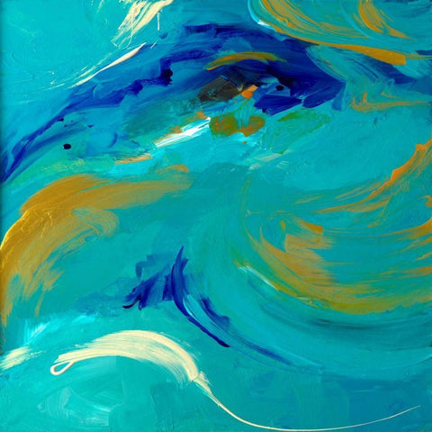 The Sea Sings in Teal Square Black Modern Wood Framed Art Print with Double Matting by Loreth, Lanie