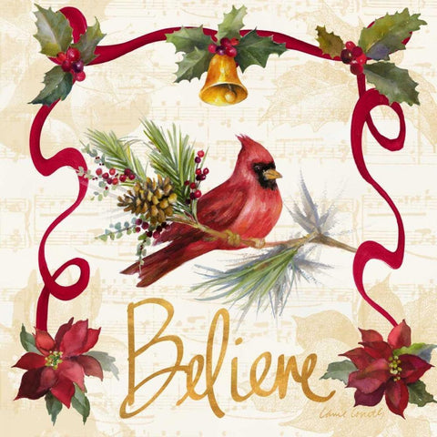 Christmas Poinsettia Ribbon I Black Modern Wood Framed Art Print with Double Matting by Loreth, Lanie