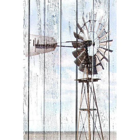 White Washed Windmill Gold Ornate Wood Framed Art Print with Double Matting by Coppel, Anna