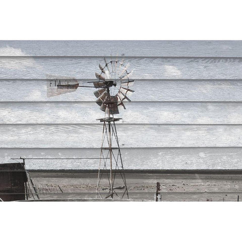 Rusted Windmill on Wood White Modern Wood Framed Art Print by Coppel, Anna