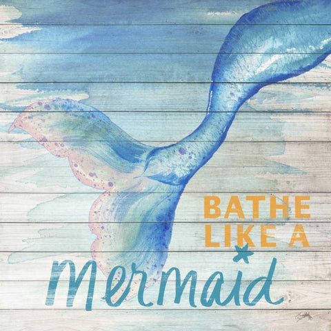 Mermaid Bath I White Modern Wood Framed Art Print with Double Matting by Medley, Elizabeth