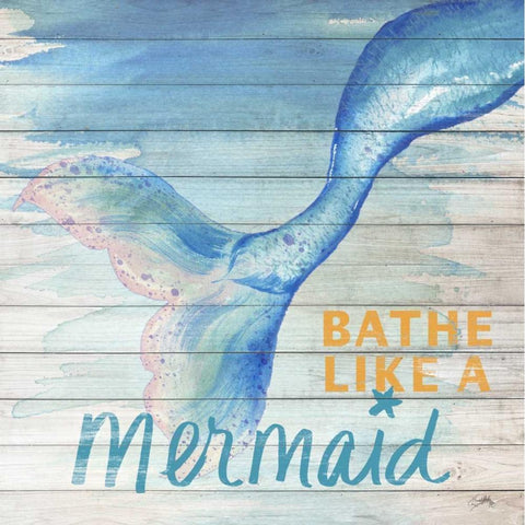 Mermaid Bath I Gold Ornate Wood Framed Art Print with Double Matting by Medley, Elizabeth