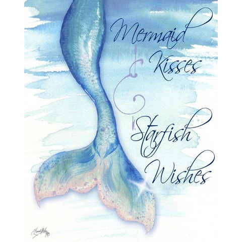 Mermaid Tail I (kisses and wishes) White Modern Wood Framed Art Print by Medley, Elizabeth