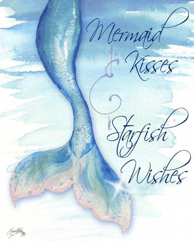 Mermaid Tail I (kisses and wishes) White Modern Wood Framed Art Print with Double Matting by Medley, Elizabeth