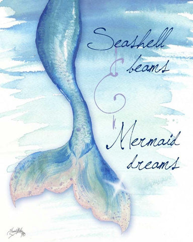 Mermaid Tail I White Modern Wood Framed Art Print with Double Matting by Medley, Elizabeth