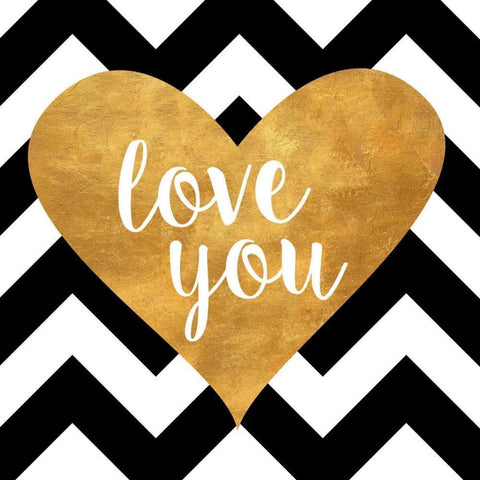 Gold Chevron Hearts Square I White Modern Wood Framed Art Print with Double Matting by SD Graphics Studio