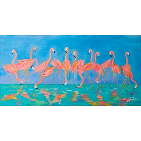 Flamingos Gold Ornate Wood Framed Art Print with Double Matting by DeRice, Julie