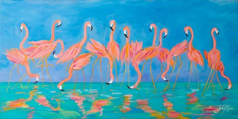 Flamingos White Modern Wood Framed Art Print with Double Matting by DeRice, Julie