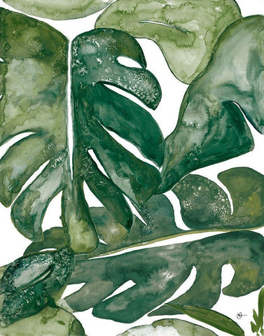 Green Plant Party I White Modern Wood Framed Art Print with Double Matting by Papa, Kat