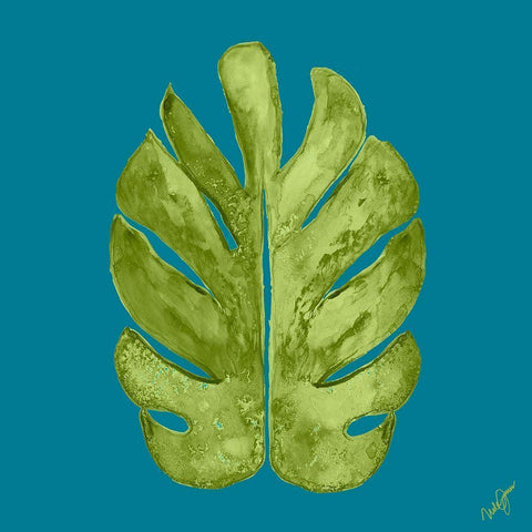 Leaf On Teal I White Modern Wood Framed Art Print by Papa, Kat
