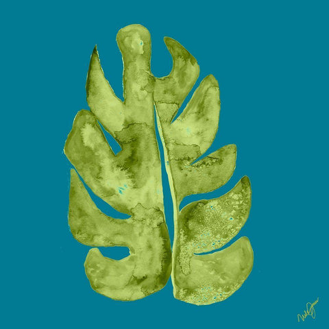 Leaf On Teal II Black Modern Wood Framed Art Print by Papa, Kat