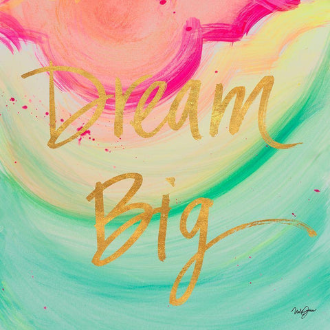 Dream Big Watercolor Gold Ornate Wood Framed Art Print with Double Matting by James, Nola