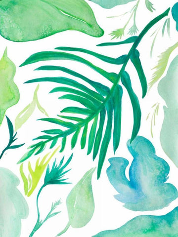 Green Water Leaves I Black Ornate Wood Framed Art Print with Double Matting by Papa, Kat